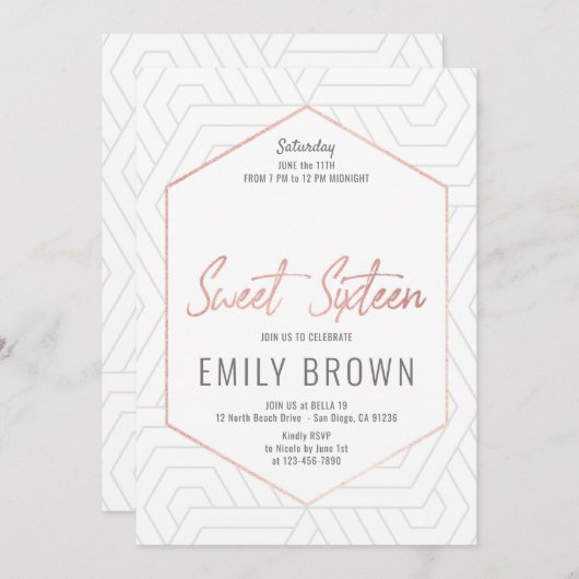 Modern Sweet 16 uitnodiging (Voorkant / Achterkant)