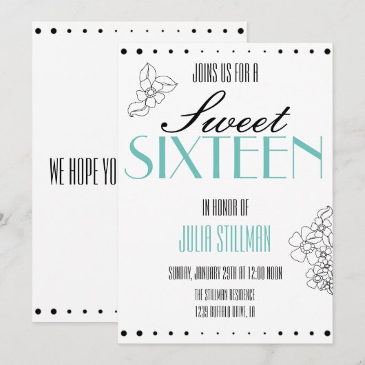 Modern Sweet 16 Uitnodiging (Voorkant / Achterkant)