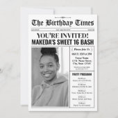 Modern Sweet 16 Uitnodiging met Programma Krant (Voorkant)