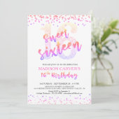 Modern Sweet 16 Verjaardag Roze Paarse Glitter Kaart (Staand voorkant)