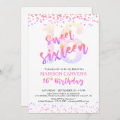 Modern Sweet 16 Verjaardag Roze Paarse Glitter Kaart (Voorkant / Achterkant)