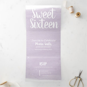 Modern Sweet 16 Waterverf Slagen Fotografie Drieluik Uitnodiging