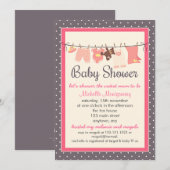 Modern Sweet Baby Clothes Line Girl Baby shower Kaart (Voorkant / Achterkant)