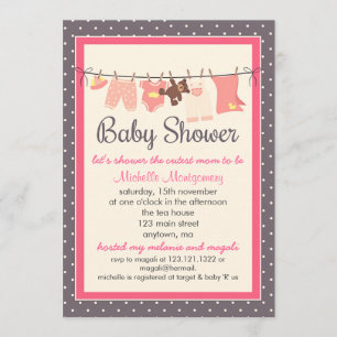 Modern Sweet Baby Clothes Line Girl Baby shower Kaart