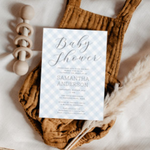 Modern + Sweet Blue Gingham Boy Baby shower Kaart