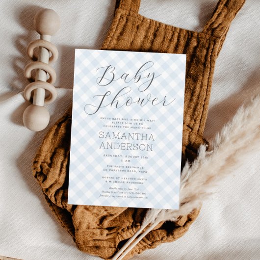 Modern + Sweet Blue Gingham Boy Baby shower Kaart