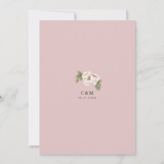 Modern Sweet Blush Pink Peony Floral Wedding Invit Kaart (Achterkant)