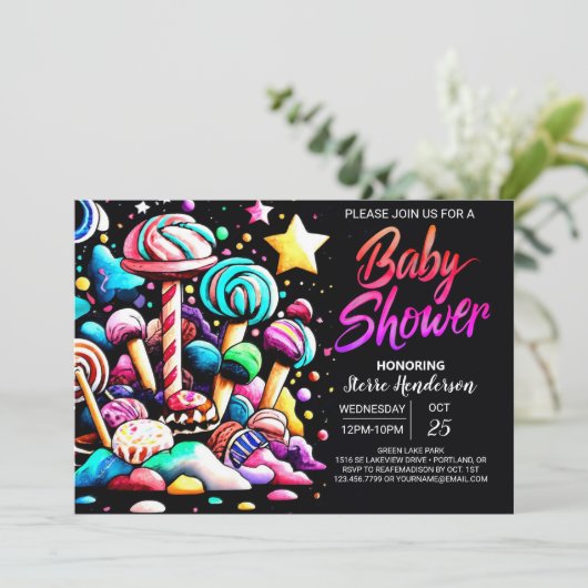 Modern Sweet Candyland Baby shower Kaart (Staand voorkant)