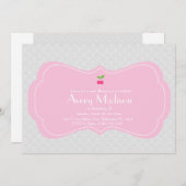 Modern & Sweet Cherry Invitation - Roze en grijs Kaart (Voorkant / Achterkant)
