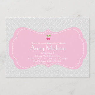 Modern & Sweet Cherry Invitation - Roze en grijs Kaart