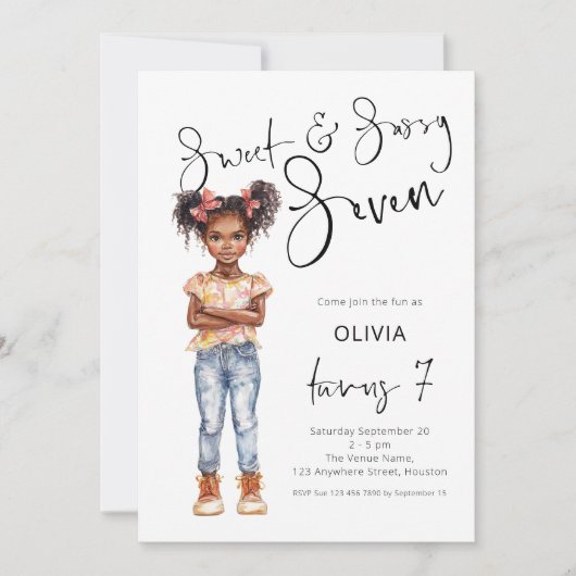 Modern Sweet en Sassy Zevende Verjaardagsfeest Kaart (Voorkant)