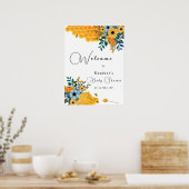 Modern Sweet Honey Bee Floral Baby shower Welkom Poster (Keuken)