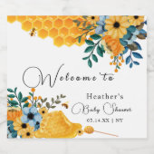 Modern Sweet Honey Bee Floral Baby shower Welkom Sparkling Wijnetiket (Enkel label)