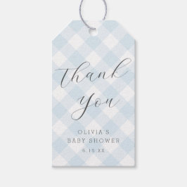 Modern + Sweet Lichtblauw Gingham Baby shower Cadeaulabel