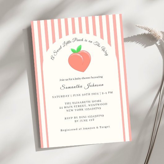 Modern Sweet Little Peach Baby shower Kaart
