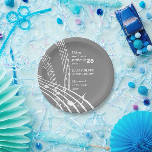 Modern SWEET MUSIC Happy Silver Jubileum Papieren Bordje (Feest)
