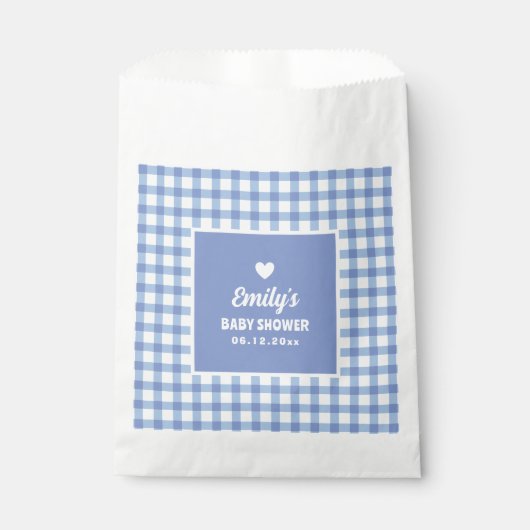 Modern Sweet Pastel Blue Gingham Boy Baby shower Bedankzakje (Voorkant)
