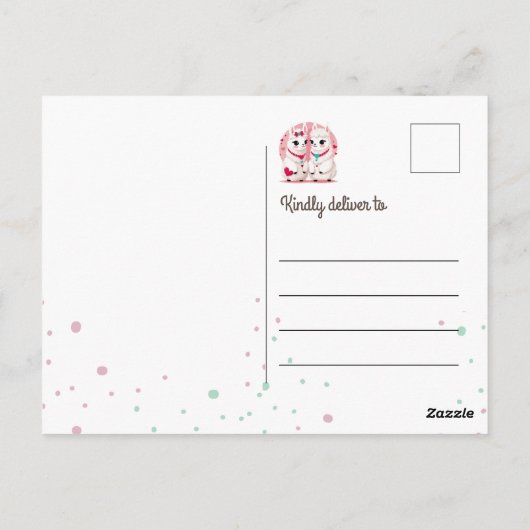Modern Sweet Pastel Schattige Llama Valentijnsdag Briefkaart (Achterkant)