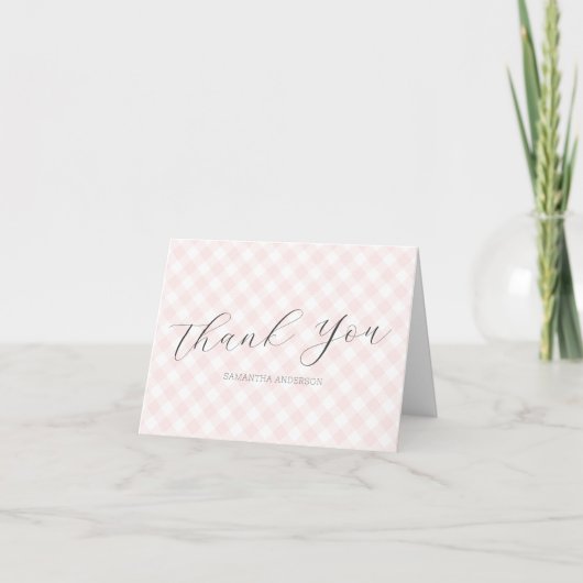 Modern + Sweet Pink Gingham Girl Baby shower Bedankkaart (Voorkant)