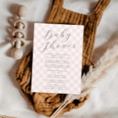 Modern + Sweet Pink Gingham Girl Baby shower Kaart