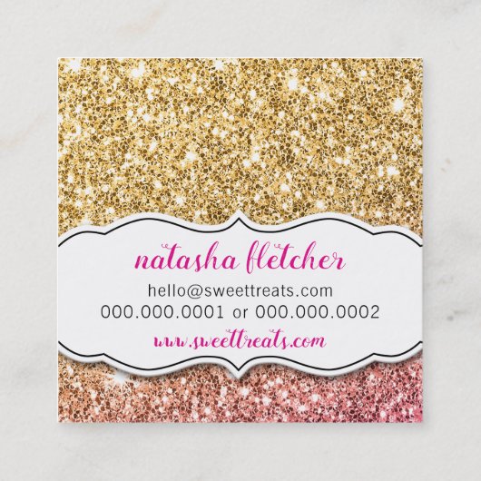 MODERN SWEET schattig cupcake bakkerij roze goud g Vierkante Visitekaartje (Achterkant)