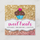 MODERN SWEET schattig cupcake bakkerij roze goud g Vierkante Visitekaartje (Voorkant)