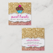 MODERN SWEET schattig cupcake bakkerij roze goud g Vierkante Visitekaartje (Voorkant / Achterkant)