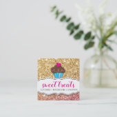 MODERN SWEET schattig cupcake bakkerij roze goud g Vierkante Visitekaartje (Staand voorkant)