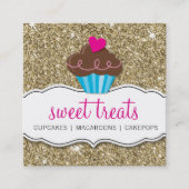 MODERN SWEET schattig cupcake bakkerij roze goud g Vierkante Visitekaartje (Voorkant)