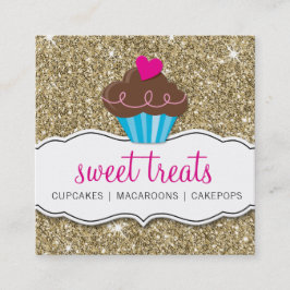 MODERN SWEET schattig cupcake bakkerij roze goud g Vierkante Visitekaartje