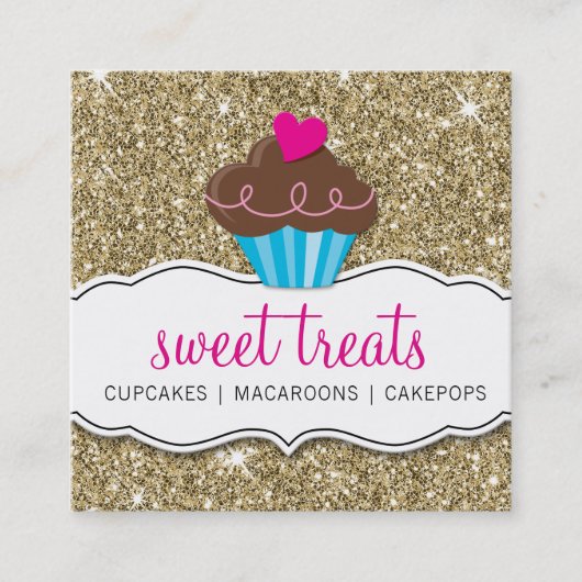 MODERN SWEET schattig cupcake bakkerij roze goud g Vierkante Visitekaartje (Voorkant)