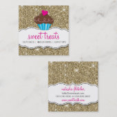 MODERN SWEET schattig cupcake bakkerij roze goud g Vierkante Visitekaartje (Voorkant / Achterkant)