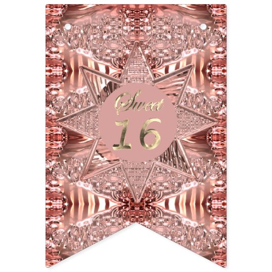 Modern Sweet Sixteen 16e verjaardag Roos Gold Star Vlaggetjes (Eerste vlag)