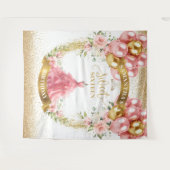Modern Sweet Sixteen Achtergrond Blush Gouden Ball Wandkleed (Voorkant (horizontaal))