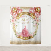 Modern Sweet Sixteen Achtergrond Blush Gouden Ball Wandkleed (Voorkant)