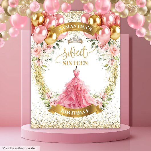 Modern Sweet Sixteen Achtergrond Blush Gouden Ball Wandkleed