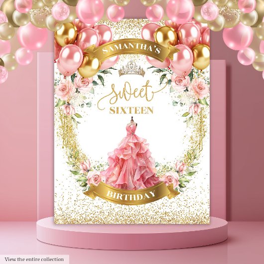 Modern Sweet Sixteen Achtergrond Blush Jurk Glitte Wandkleed