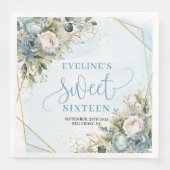 Modern Sweet Sixteen Blue Floral Gold Glitter  Servet (Voorkant)