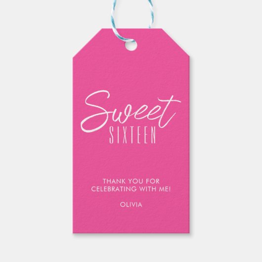 Modern Sweet Sixteen hete roze meisjes 16e dank u Cadeaulabel (Voorkant)