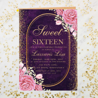 Modern Sweet Sixteen Paarse verrassingsverjaardag Kaart