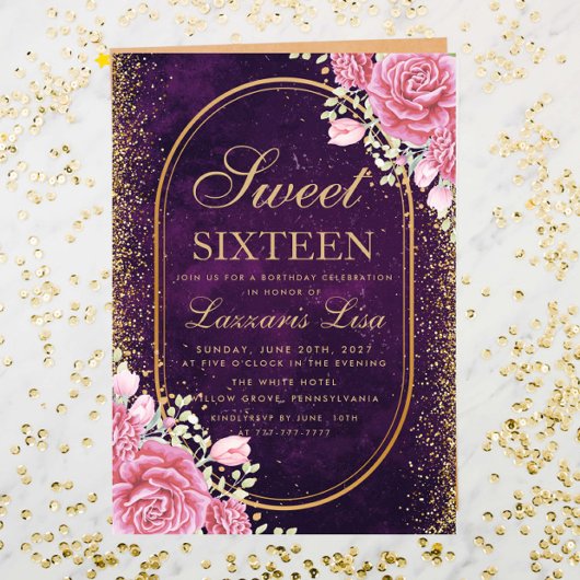 Modern Sweet Sixteen Paarse verrassingsverjaardag Kaart