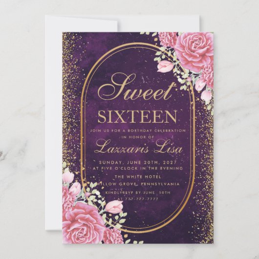 Modern Sweet Sixteen Paarse verrassingsverjaardag Kaart (Voorkant)