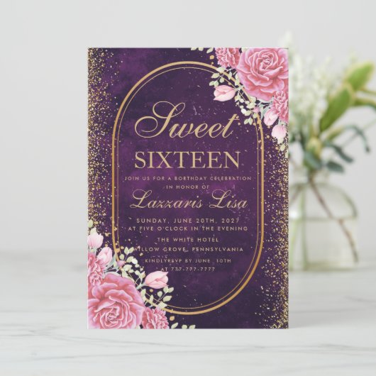 Modern Sweet Sixteen Paarse verrassingsverjaardag Kaart (Staand voorkant)