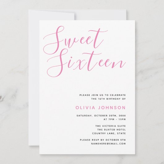 Modern Sweet Sixteen Roze en Witte Dag Kaart (Voorkant)