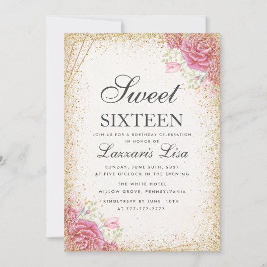 Modern Sweet Sixteen Surprise Bloemen verjaardag Kaart (Voorkant)