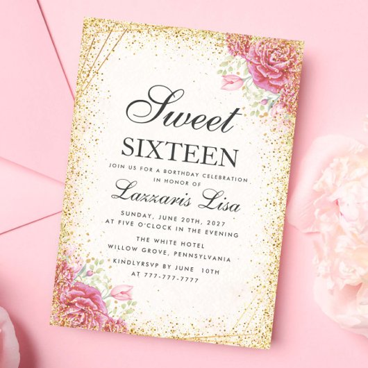 Modern Sweet Sixteen Surprise Bloemen verjaardag Kaart