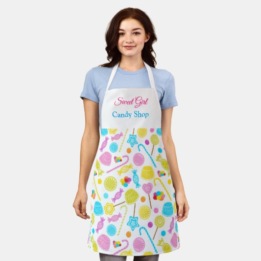 Modern Sweet Snoep Pattern Cute Custom Name Apron Schort (Gedragen)