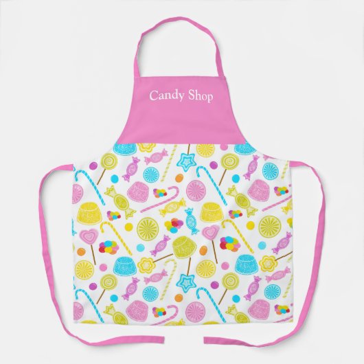 Modern Sweet Snoep Pattern Cute Custom Name Apron Schort (Voorkant)