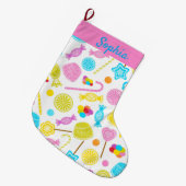Modern Sweet Snoep Pattern Cute Custom Name Grote Kerstsok (Voorkant (Hangend))