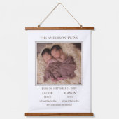 Modern Sweet Twins Photo Birth Announcement Hangend Wandkleed (Voorkant)